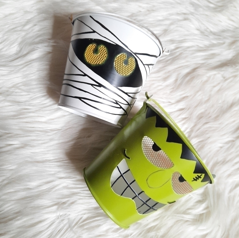 Halloween Mummy And Frankenstein Metal Mesh Bucket